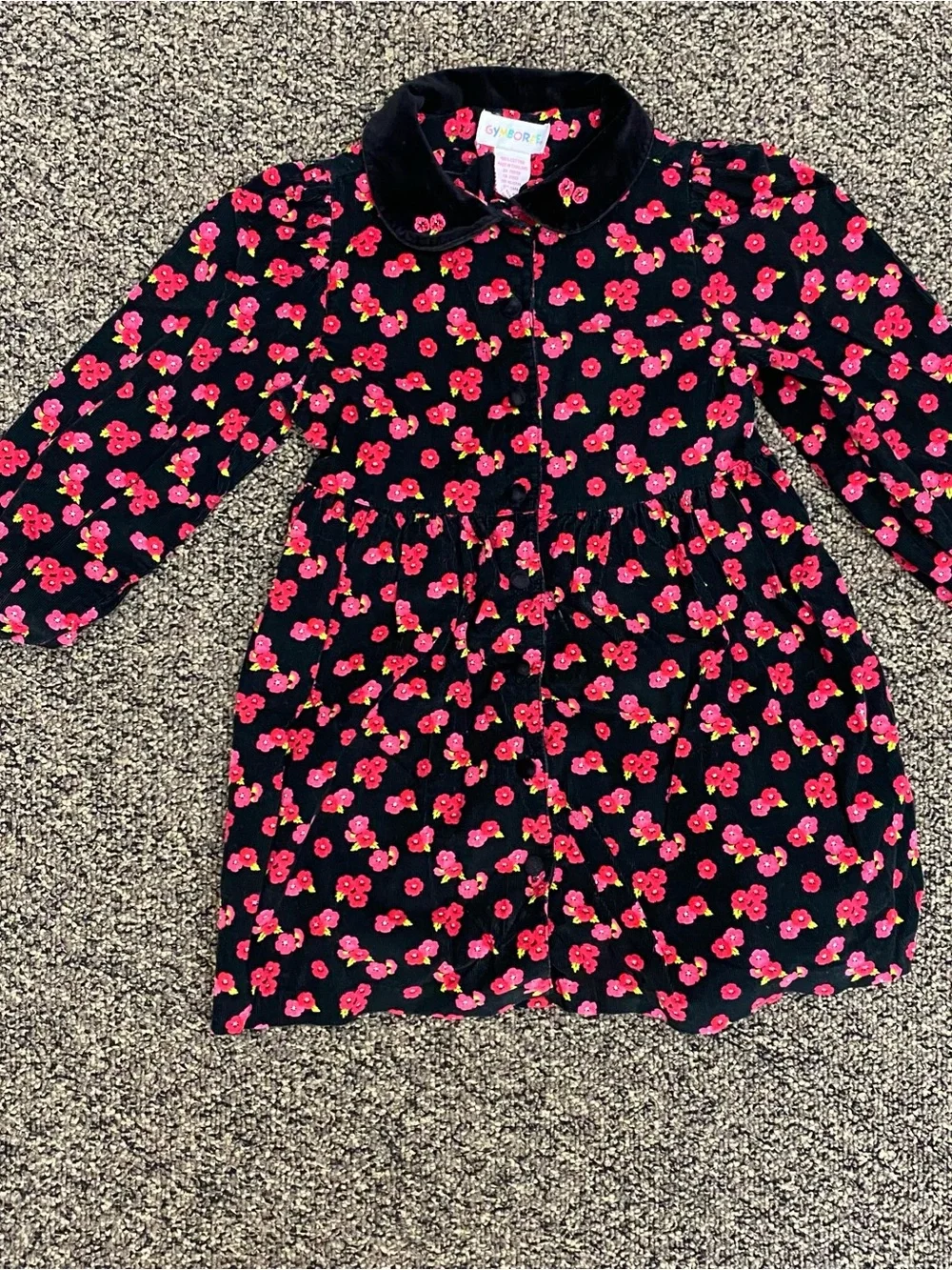Vintage Gymboree Rainbow Tag Black Floral Corduroy Dress Size Large (4/5)